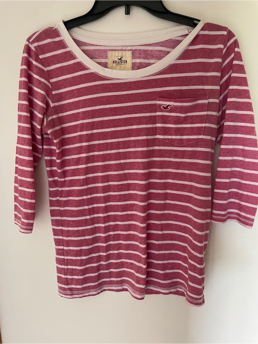 Hollister Pink Striped 3/4 Sleeve Top